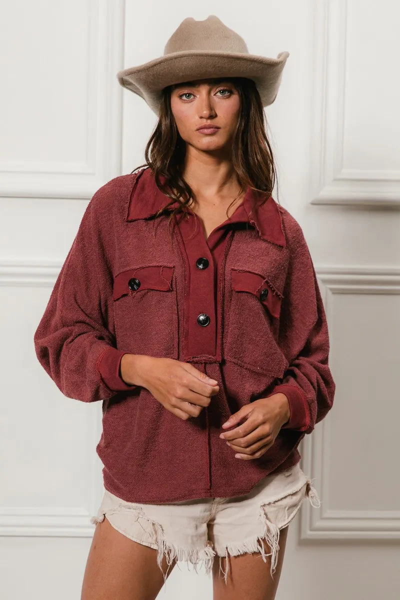 Cp French Terry Cut Edge Detail Collared Top