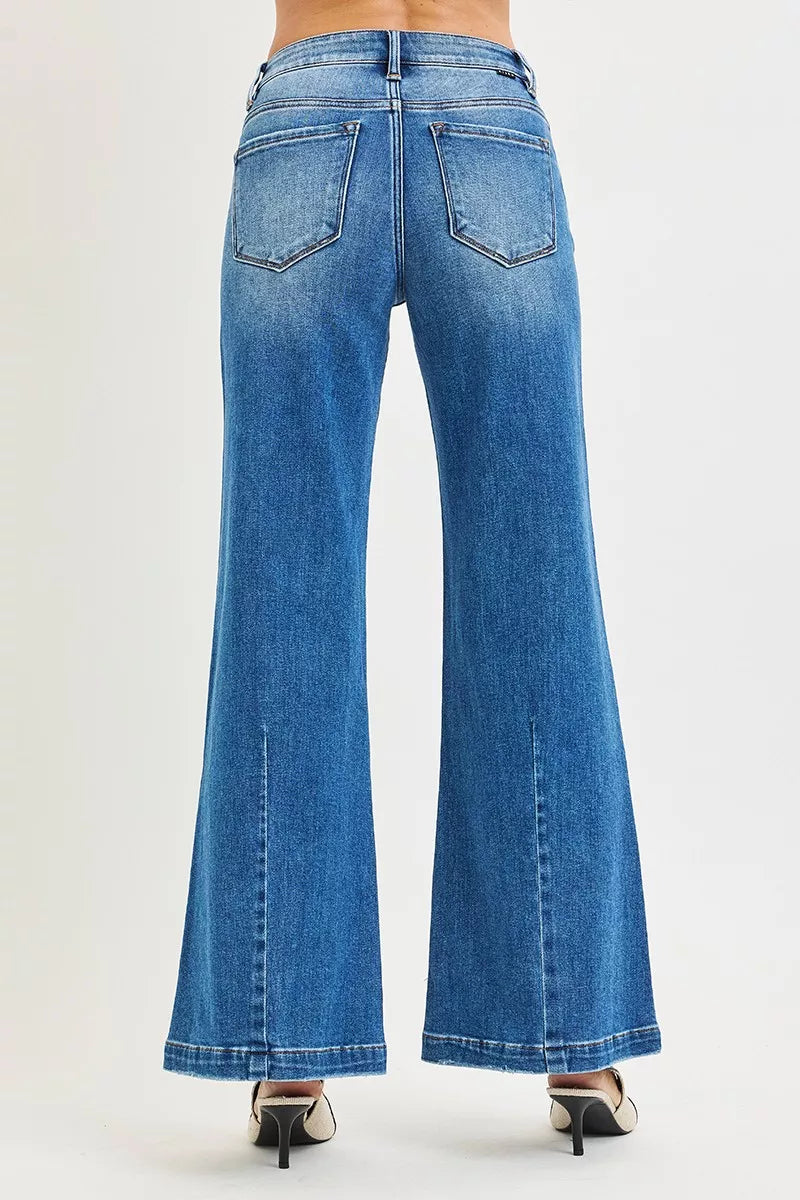 Full Size Mid Rise Wide Leg Jeans with Flared Look Plus Size