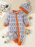 Children's Elephant Print Jumpsuit & Hat Set