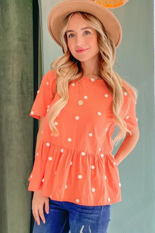 Pom Pom Polka Dots Short Sleeve Top