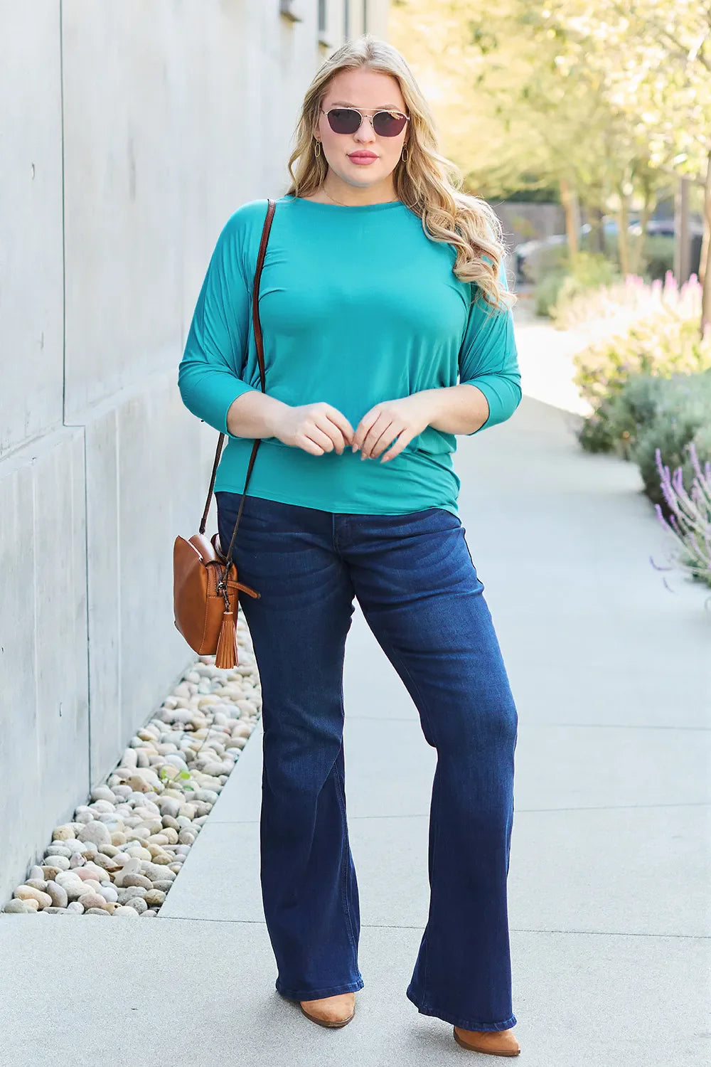 Full Size Round Neck Batwing Sleeve Top