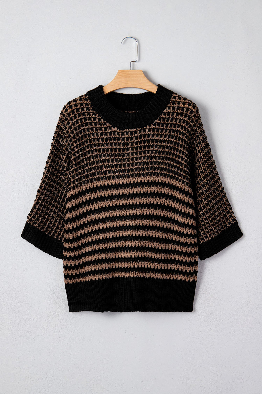 Black Stripe 3/4 Draped Sleeve Slouchy Sweater