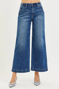 High Rise Wide Leg Jeans With Pocket Button Detail