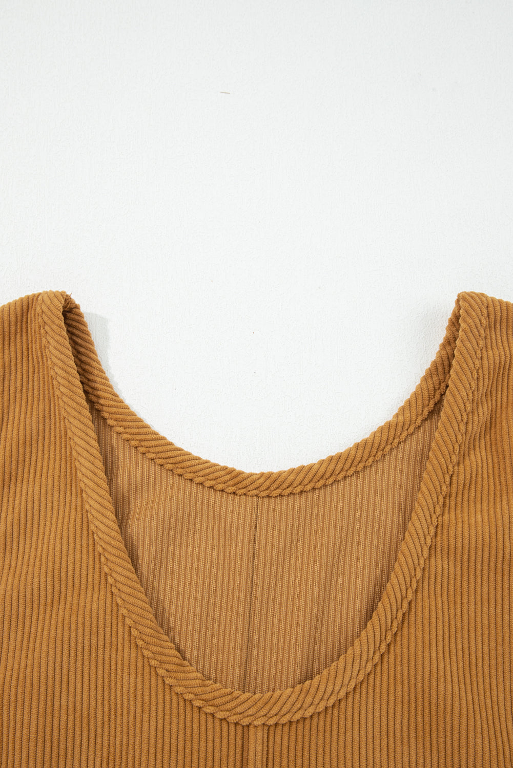 Beige Corduroy Sleeveless Mini Dress With Patched Pockets