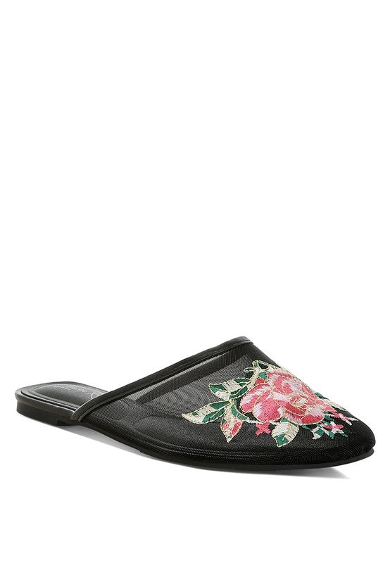 Shara Floral Embroidered Mesh Mules