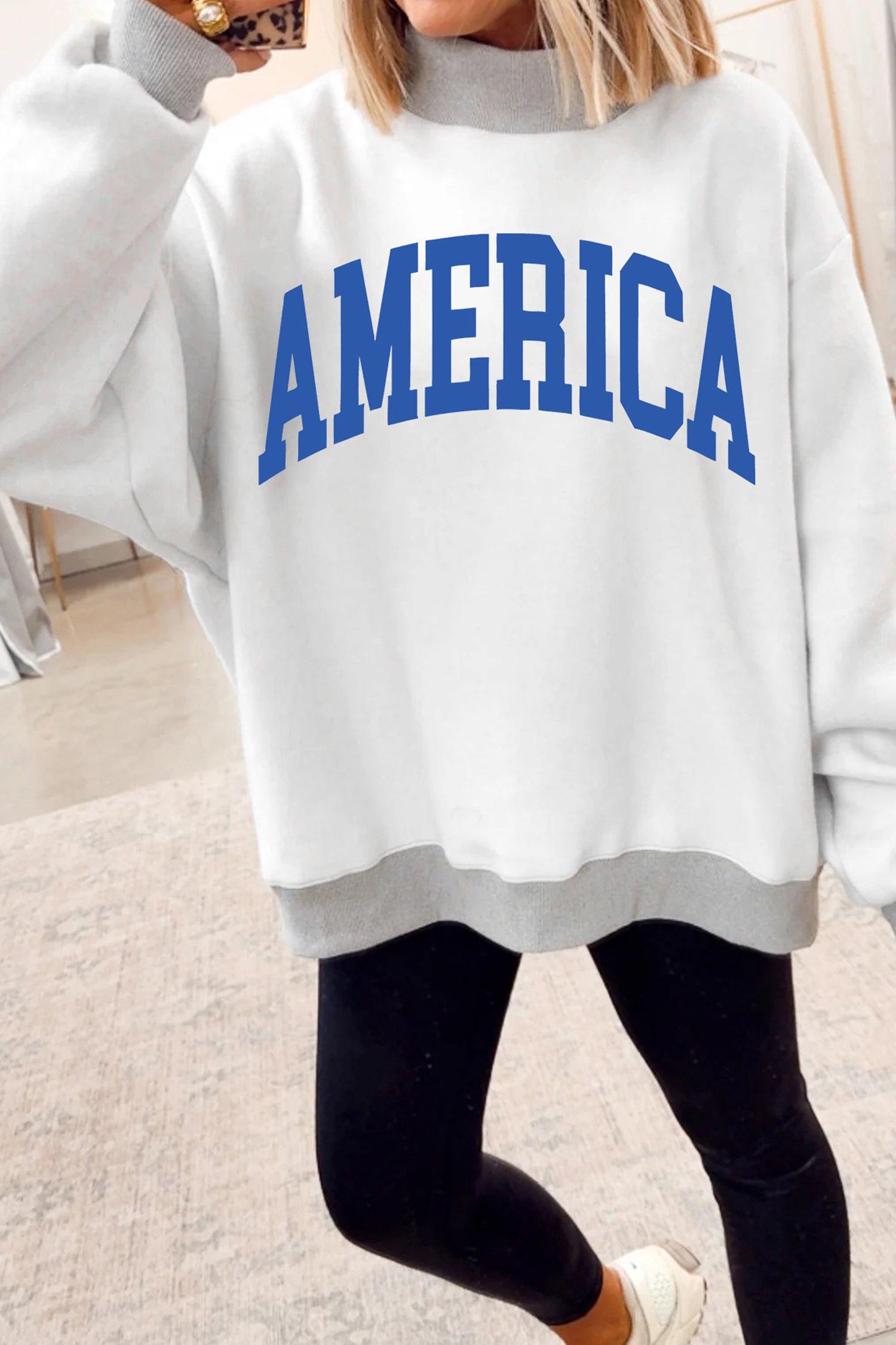 Light Grey Mock Neck Reversible USA/America Graphic Sweatshirt