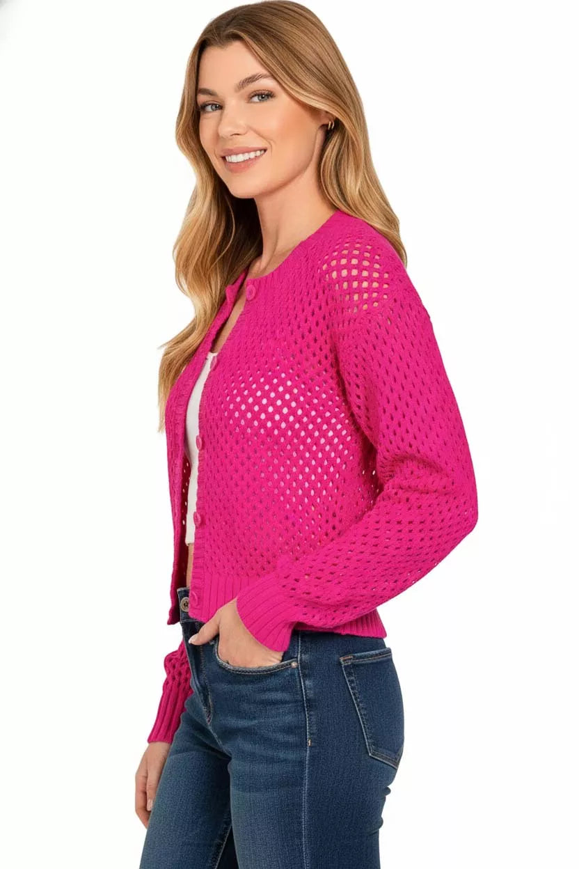Button Down Lightweight Crochet Cardigan Sweater