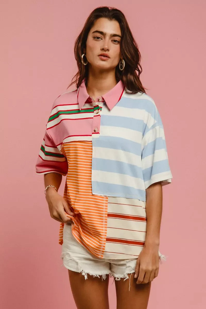 Mix And Match Stripe Color Block Shirt