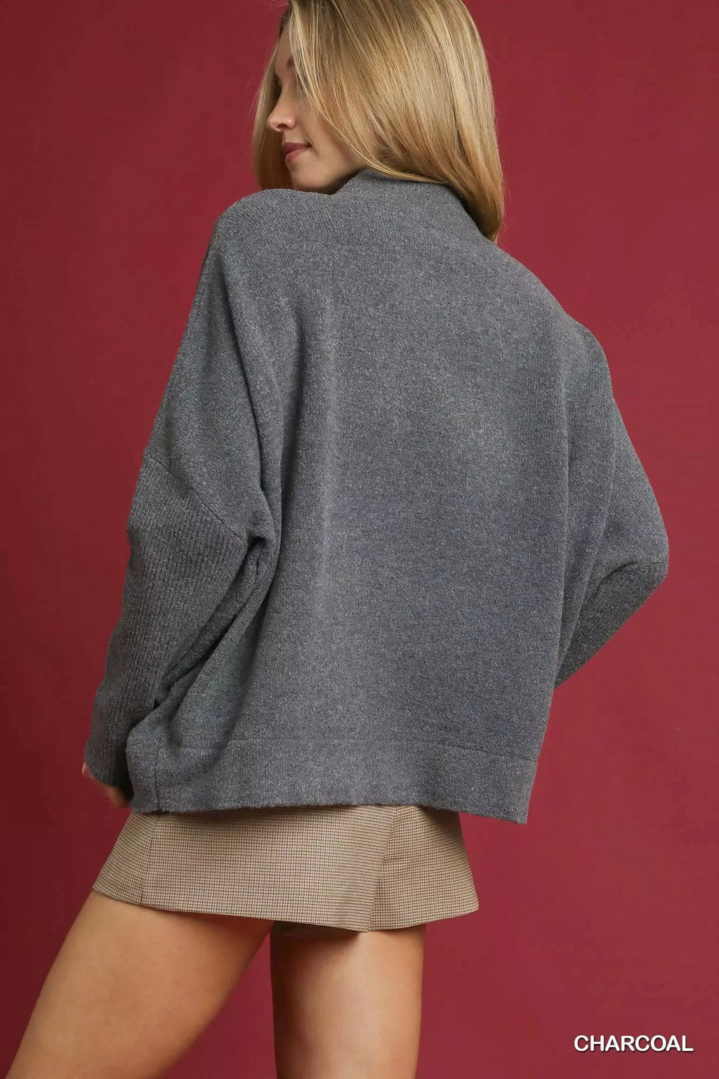 V-Neck Sweater with Wide Trim Detail