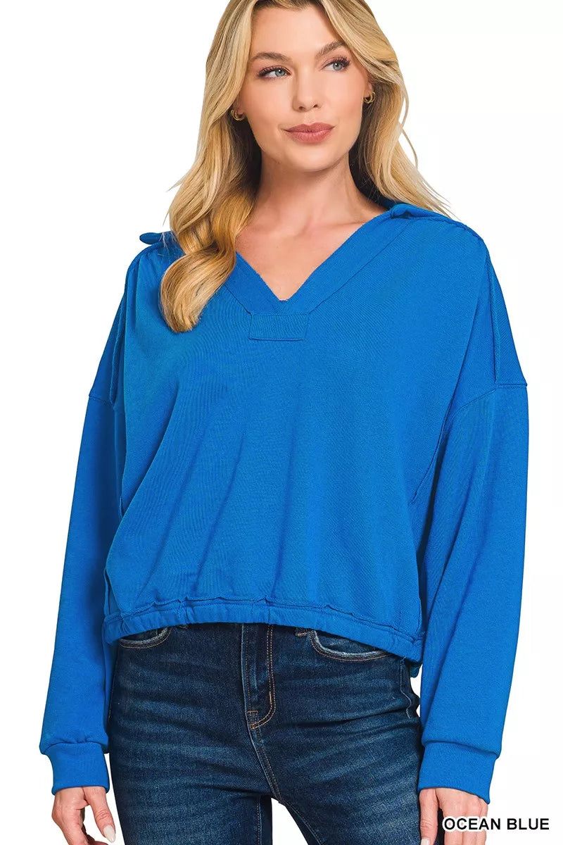 French Terry Collared Exposed Seam Sweatshirt