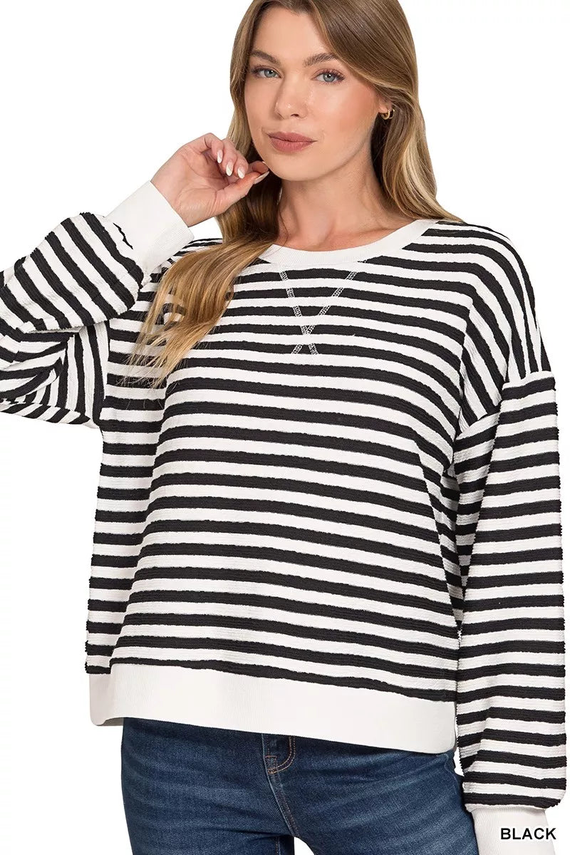 Striped Round Neck Sweatshirt