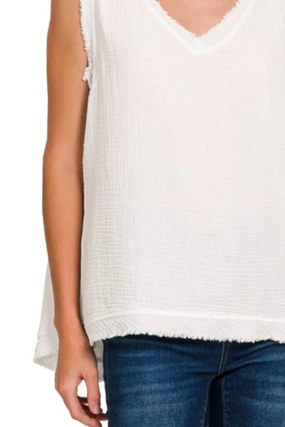 Double Gauze Raw Edge V-Neck Tank
