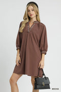 Notched Shift Dress with Trim Detail