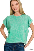Halo Washed Cotton Cuffed Short Sleeve Top