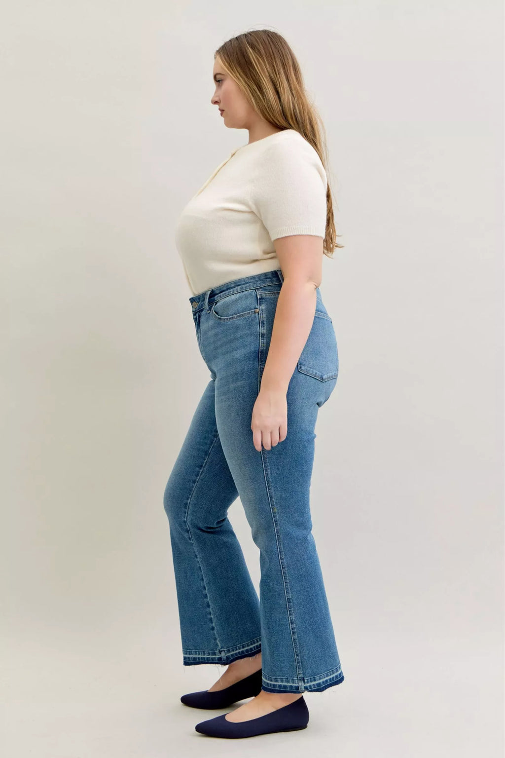Full Size Mid Rise Slim Bootcut Tummy Control Release Hem Jeans Plus Size