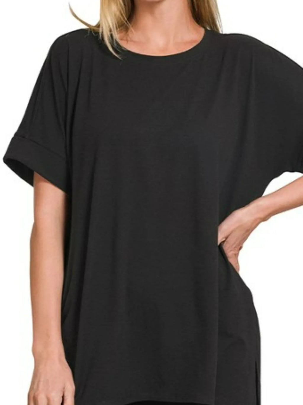 Brushed Dty Microfiber Round Neck Top and Biker Shorts Set