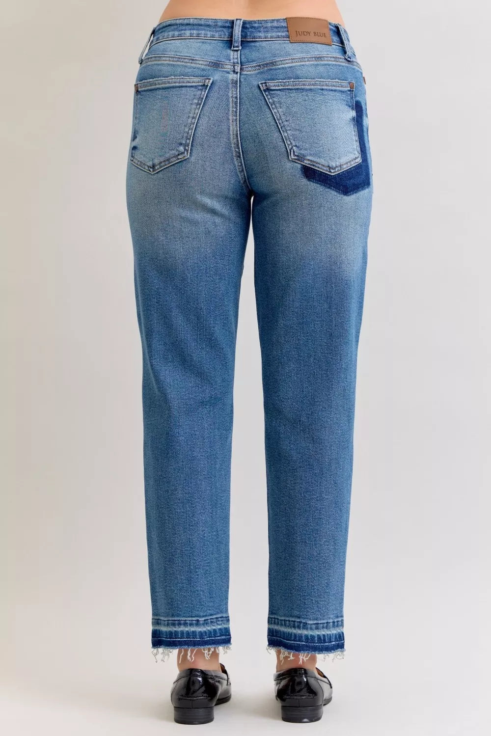 Full Size Mid Rise Bf Patch & Repair Destroy Release Hem Jeans Plus Size