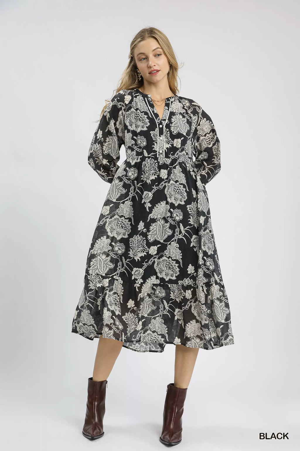 Floral Print Boho Midi Dress
