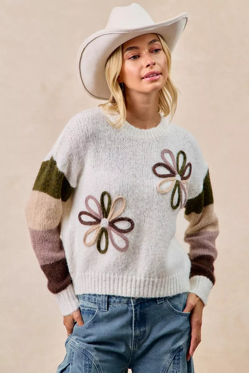 Flower Color Block Sweater
