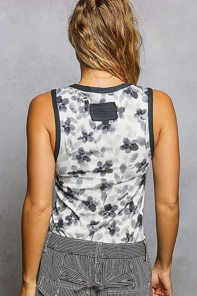 Floral Round Neck Cropped Ribbed Tank