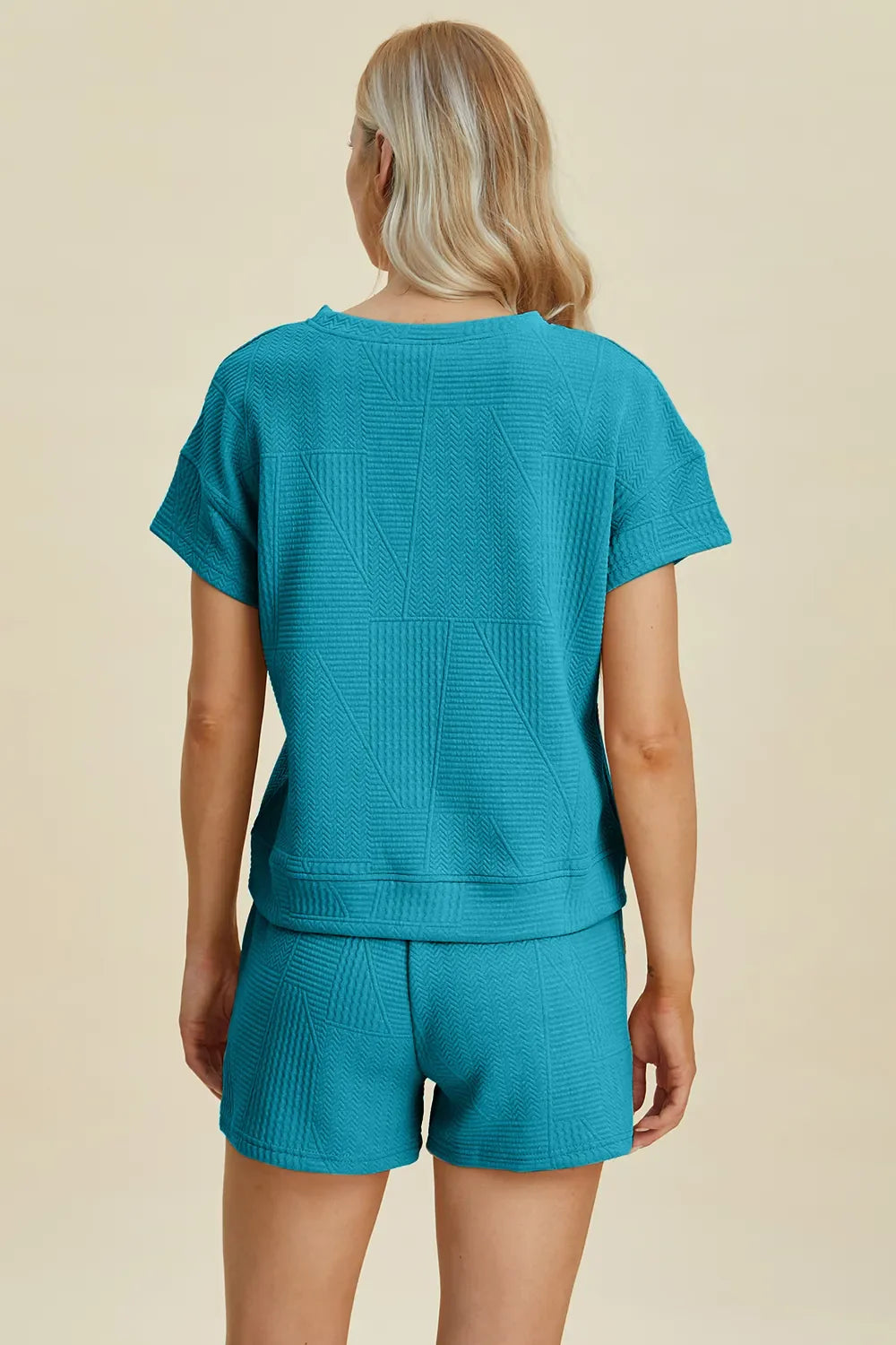 I am a Fashion Junky Full Size Texture Short Sleeve Top and Shorts Set