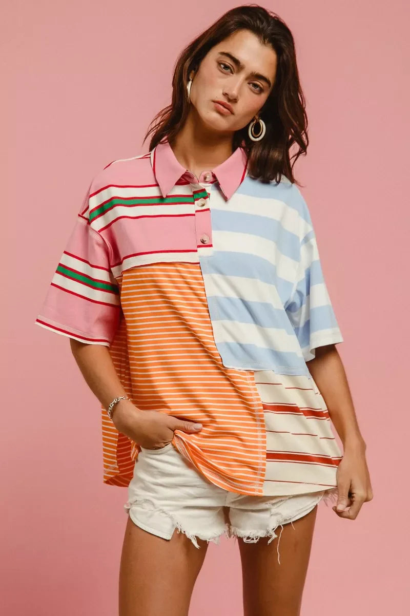 Mix And Match Stripe Color Block Shirt