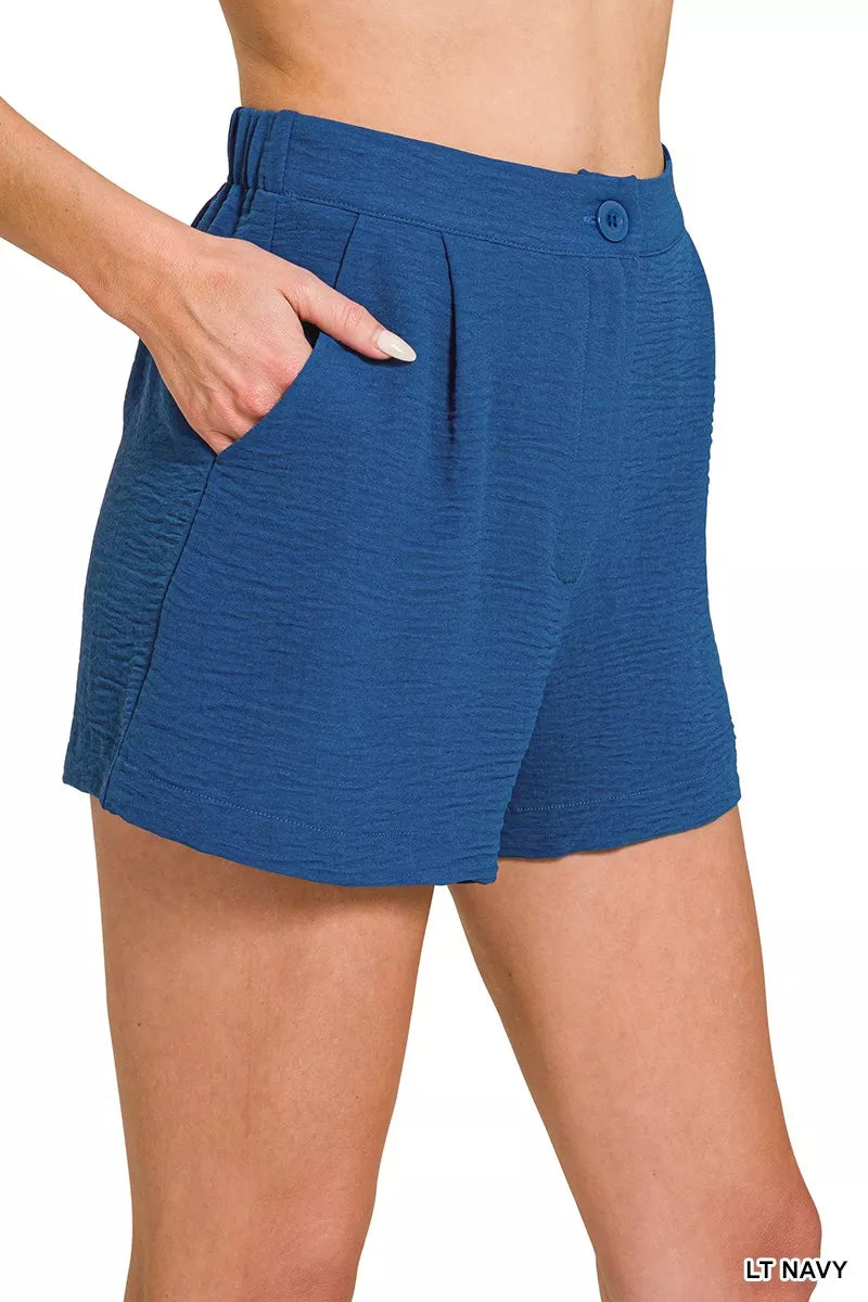 Woven Airflow Back Elastic Waist Shorts