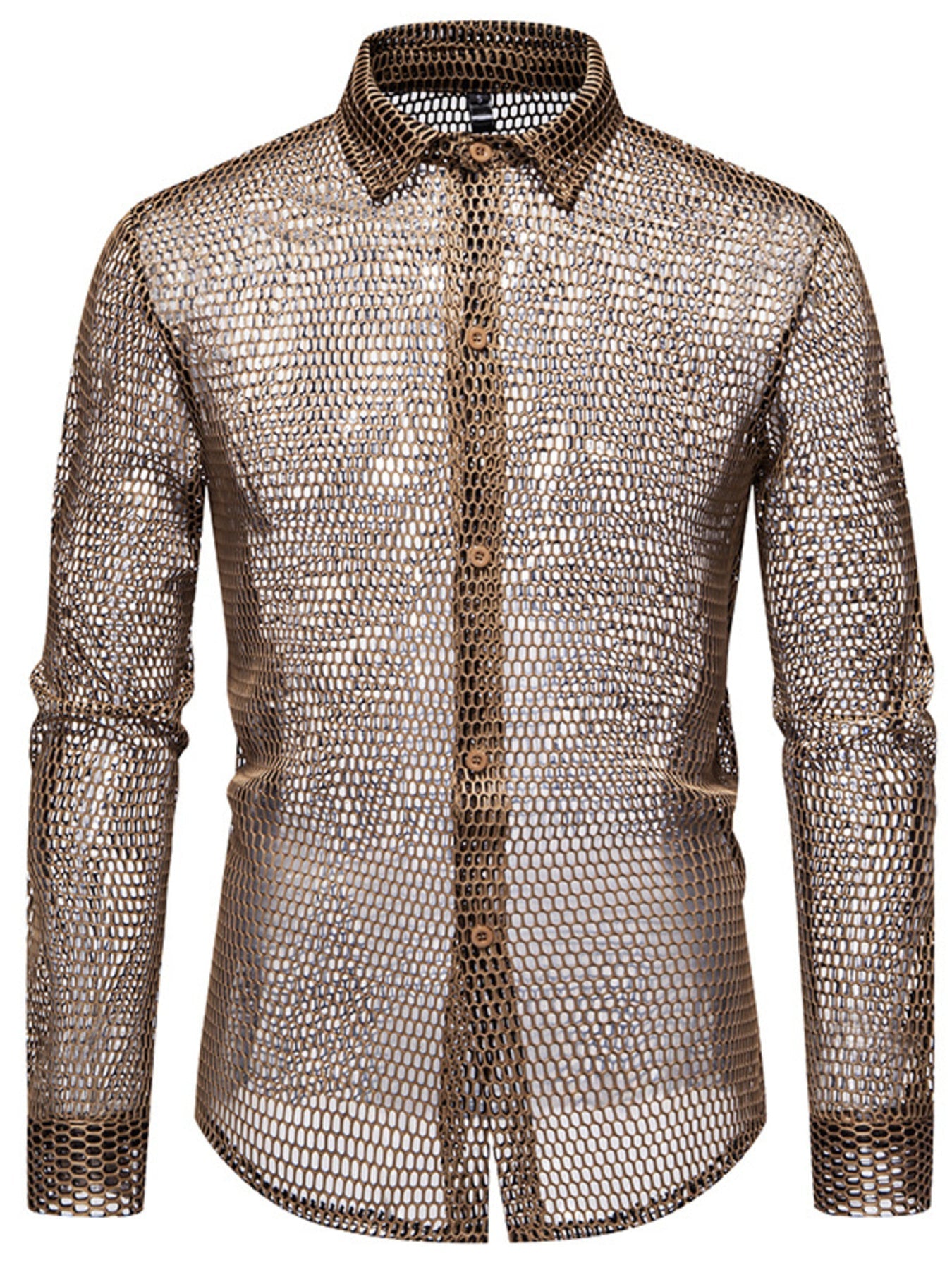 Men's See-Through Mesh Long Sleeve Shirt