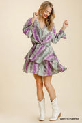 Tie Dye Ruffled Layered Dress with Elastic Waistband
