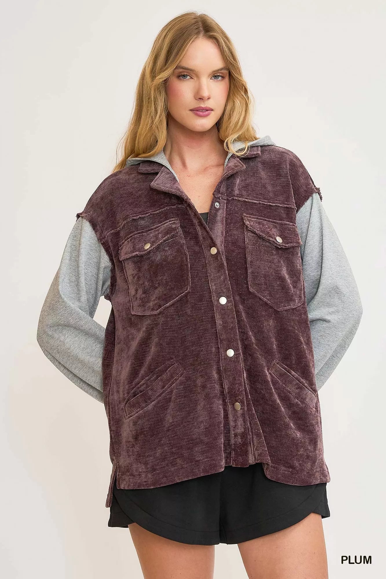 Contrast Hooded Chenille Jacket