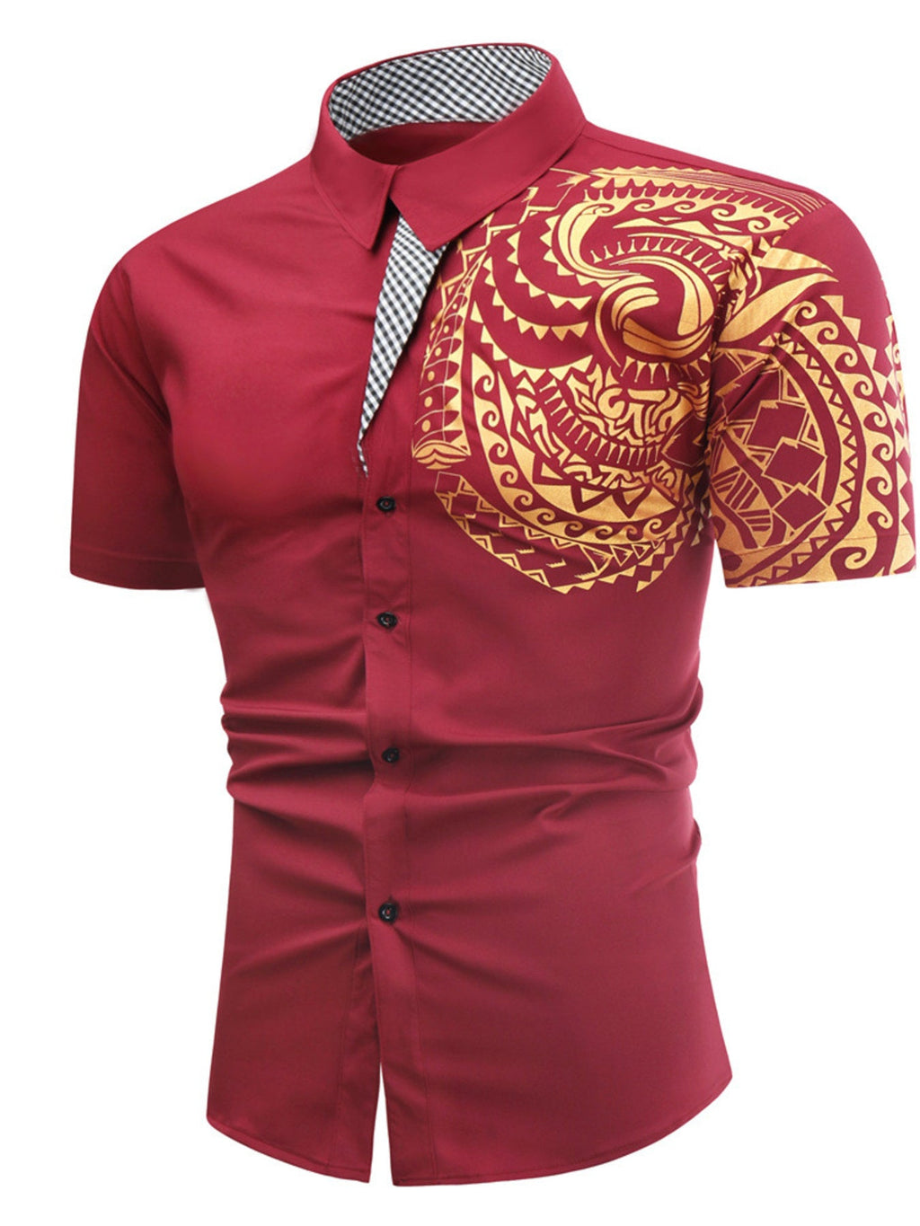 Men's Plus Size Casual Short Sleeve Tribal Print Shirt