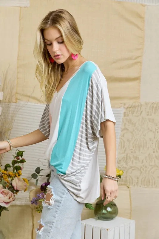 Colorblock Casual Knit Tunic Top