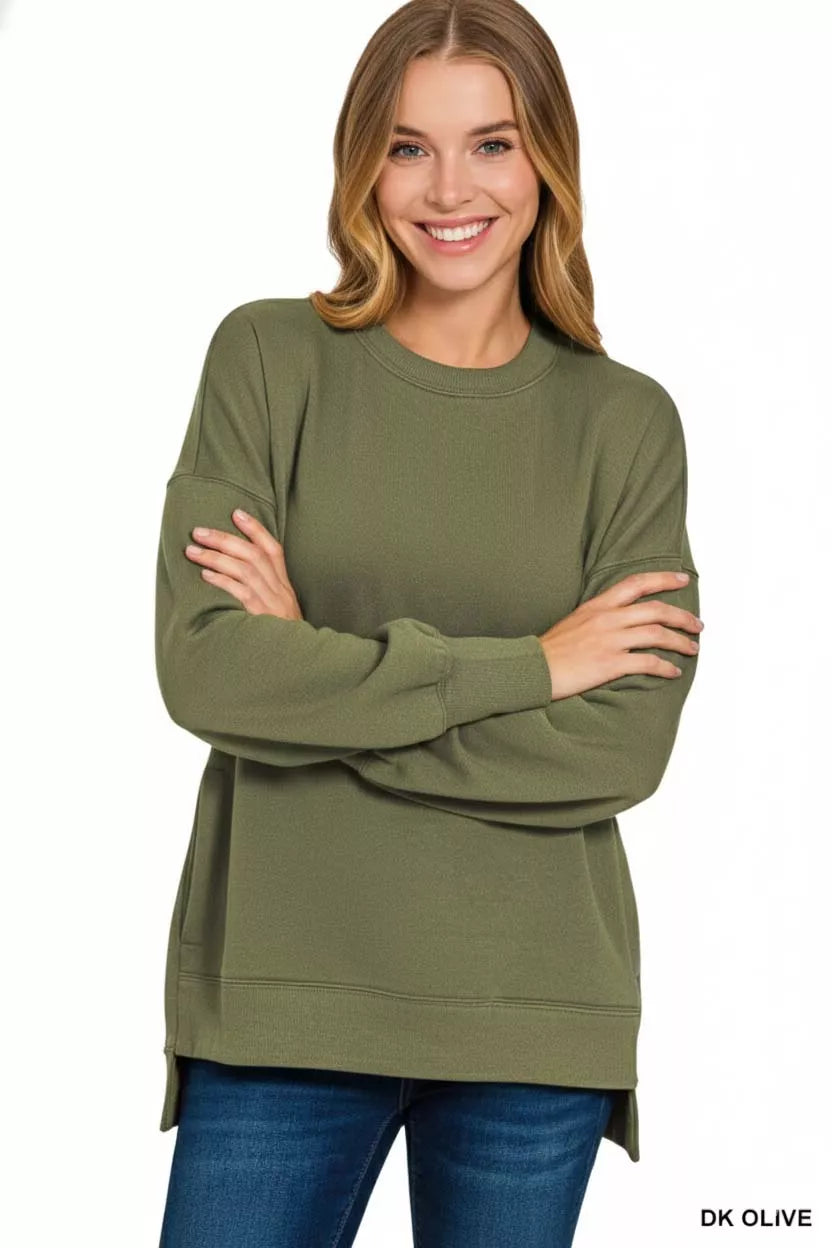 Fleece Hi-low Boyfriend Sweatshirts with Pockets