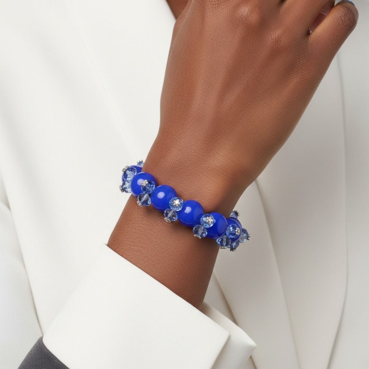 Beaded and Faceted Statement Bracelet in Royal Blue – Trendy Fashion Jewelry