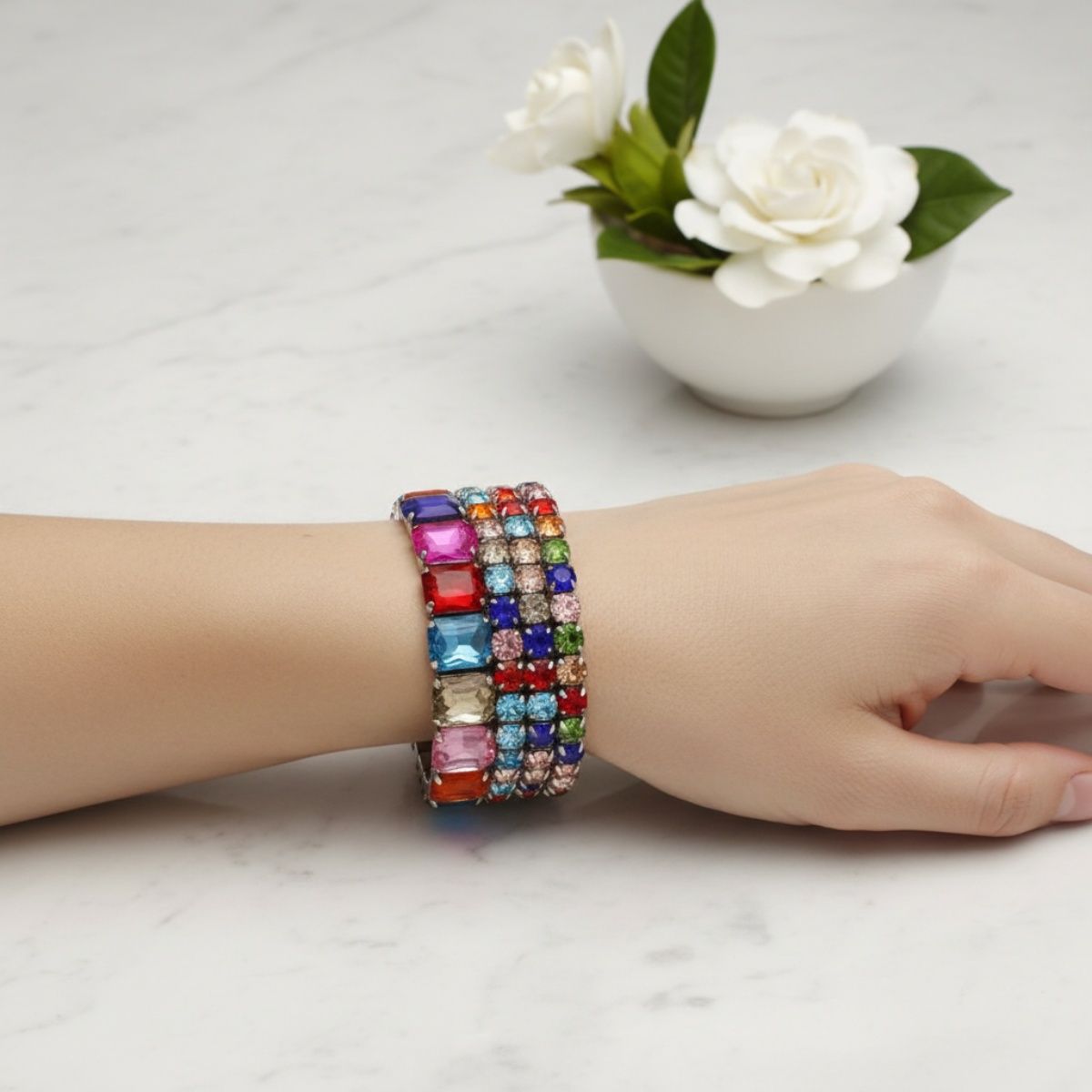 Tennis Bracelets Silver Multicolor Crystal Set Stylish Jewelry