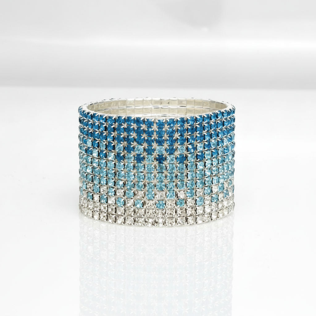 12 Row Blue Ombre Rhinestone Bangle Bracelet – Stylish Statement Jewelry