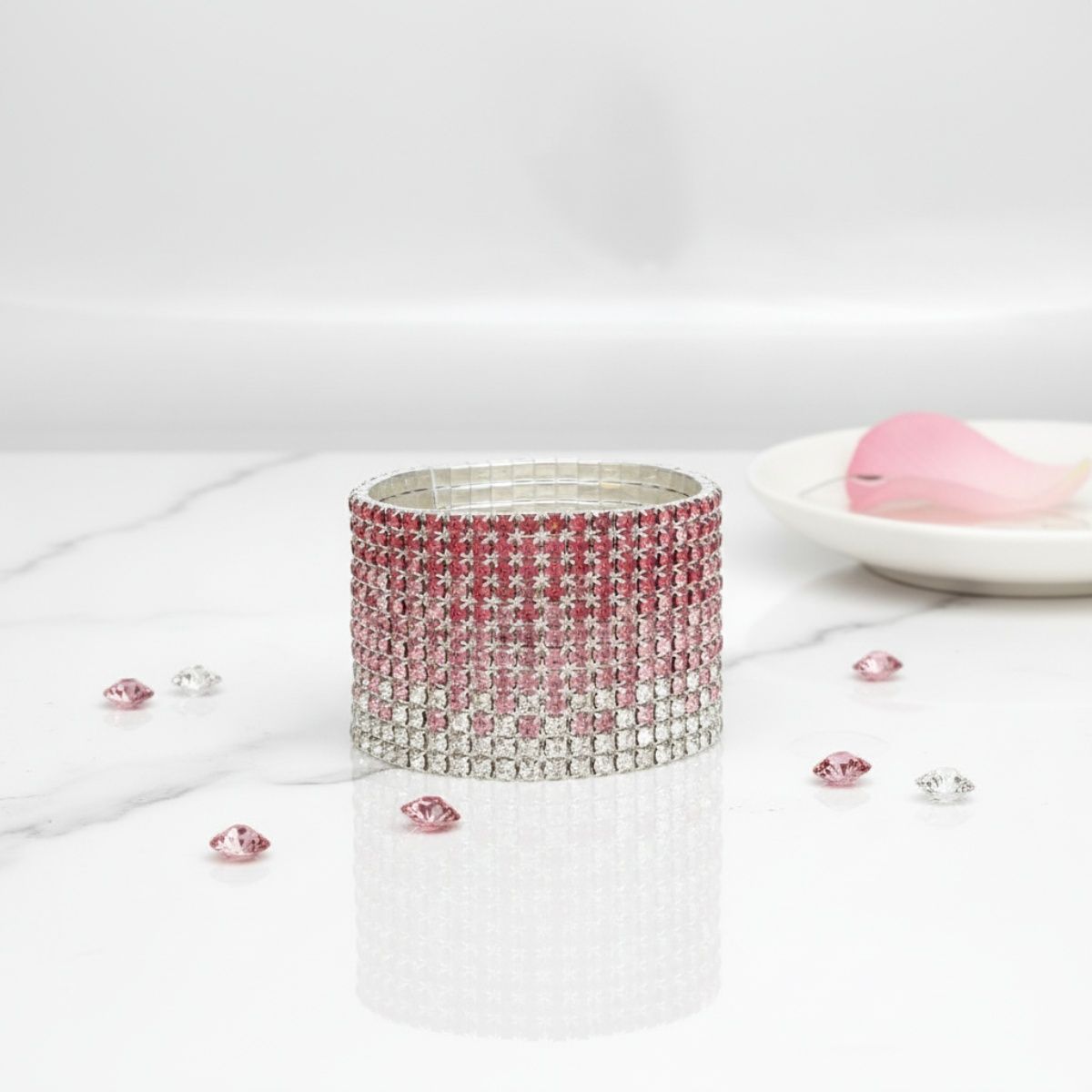 12 Row Pink Ombre Rhinestone Bangle Bracelet – Stylish Statement Jewelry