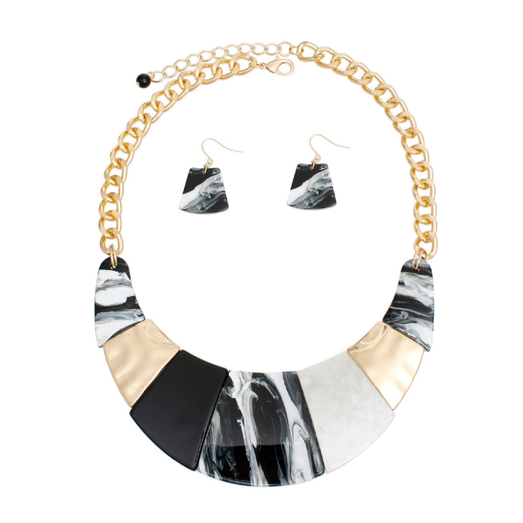 Statement Necklace Marbled Black Bib Chain for Women Stylish Chic Jewelry