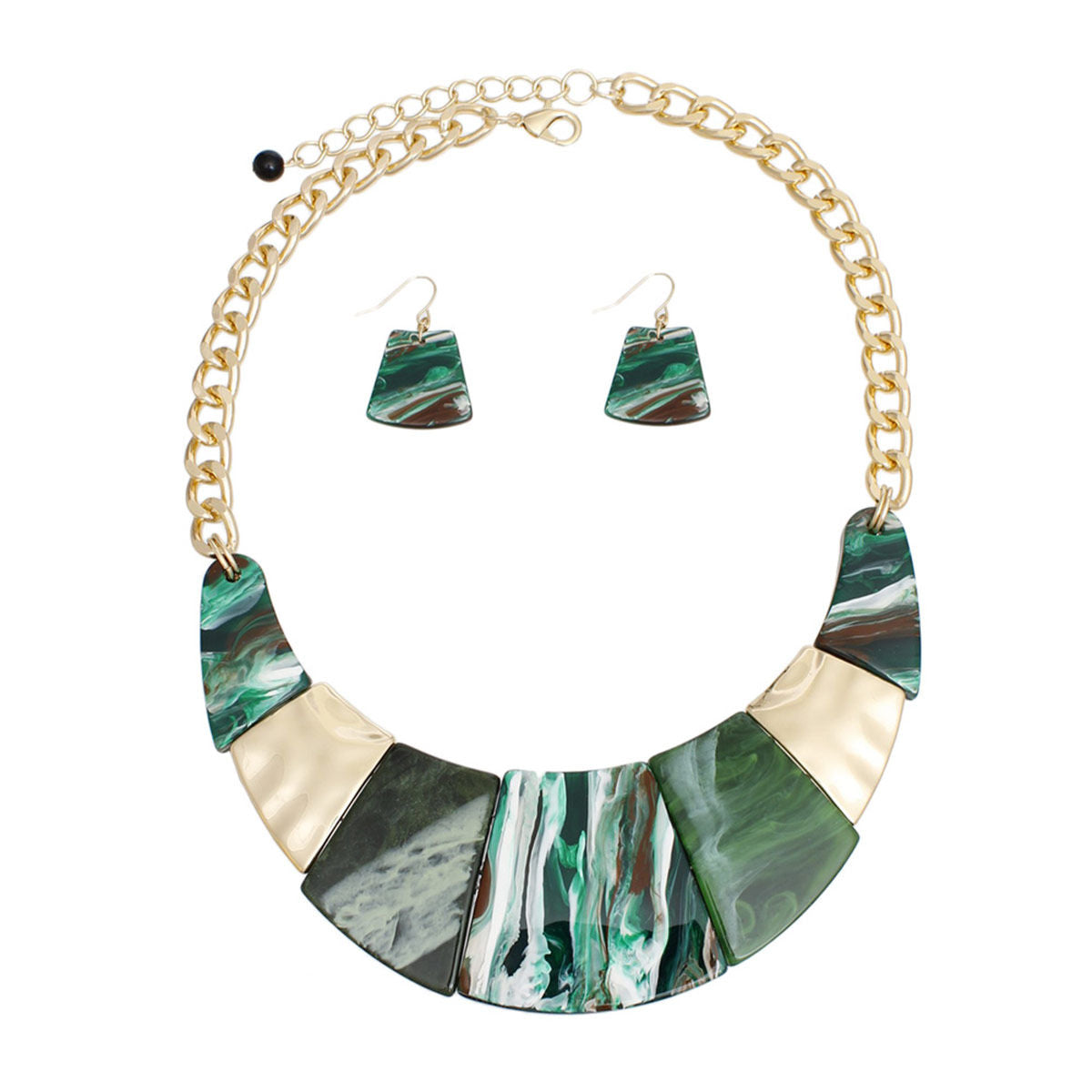 Statement Necklace Marbled Green Bib Chain for Women Stylish Chic Jewelry