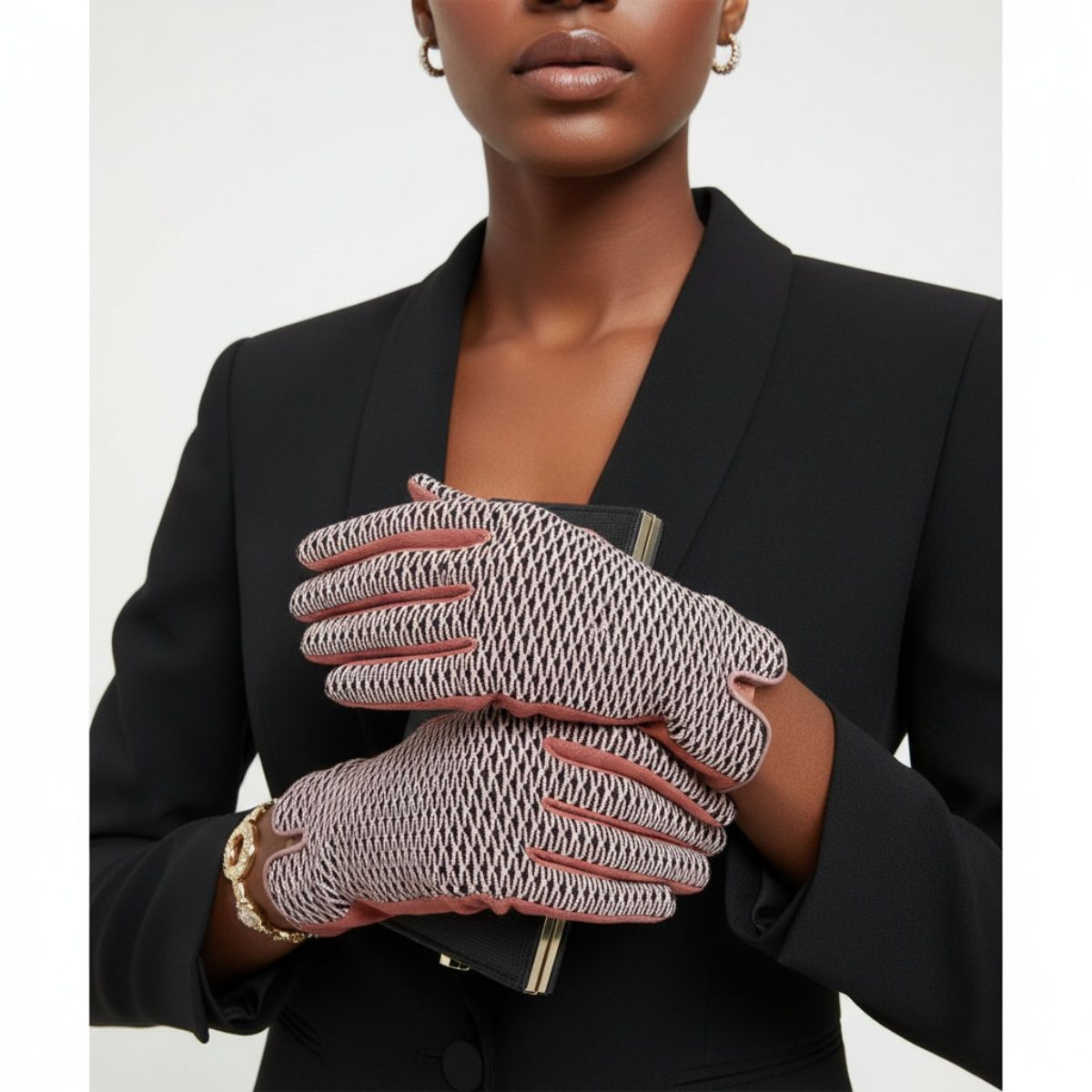 Winter Gloves Pink Mauve Wavy Cross Touchscreen Stylish Fashion Accessory