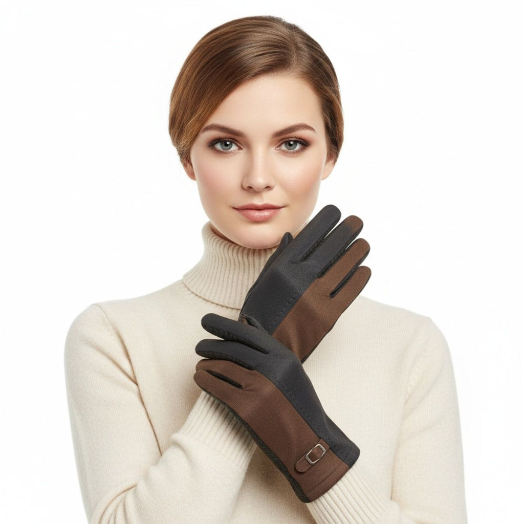 Winter Gloves Gray Taupe Faux Suede Touchscreen Stylish Casual Chic