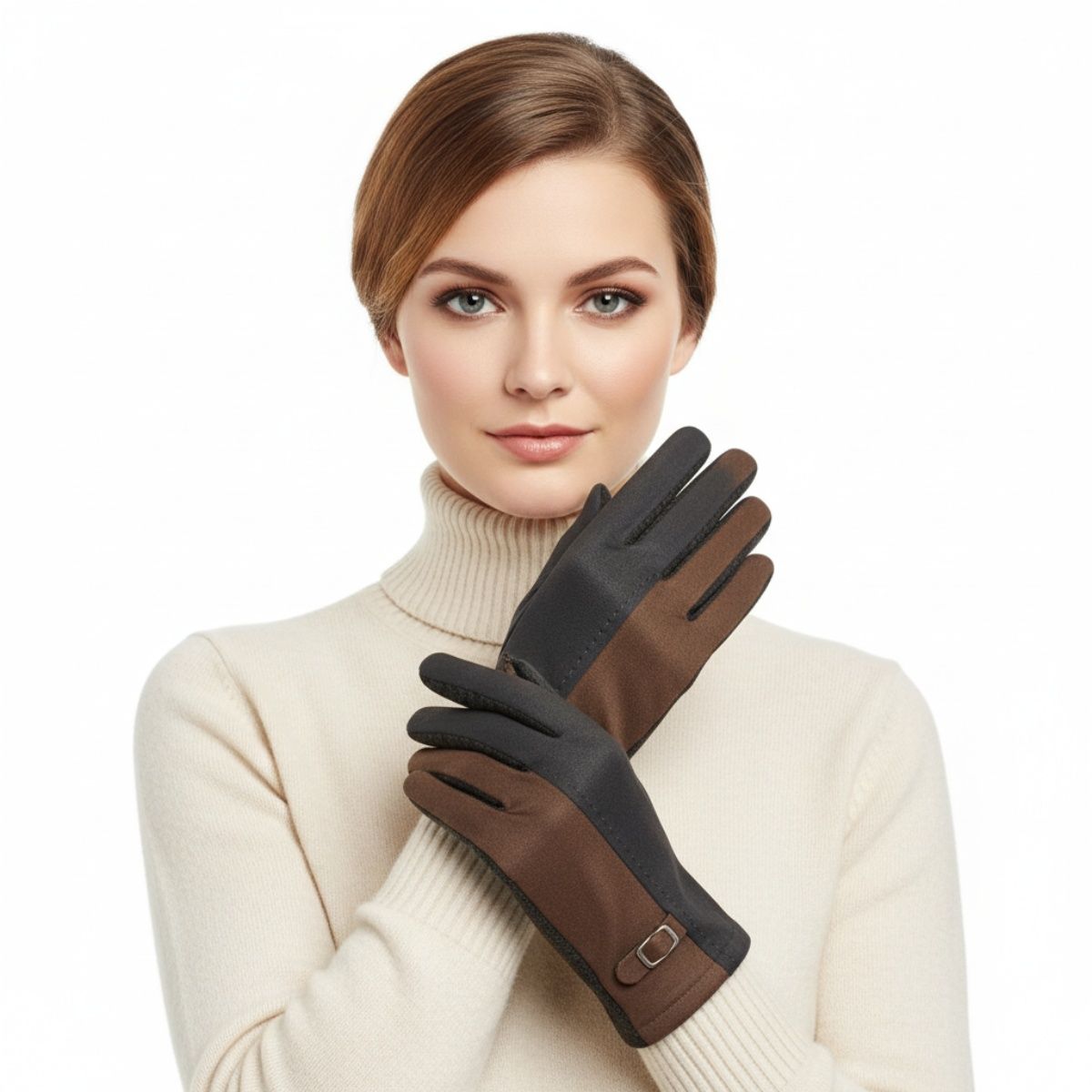 Winter Gloves Gray Taupe Faux Suede Touchscreen Stylish Casual Chic