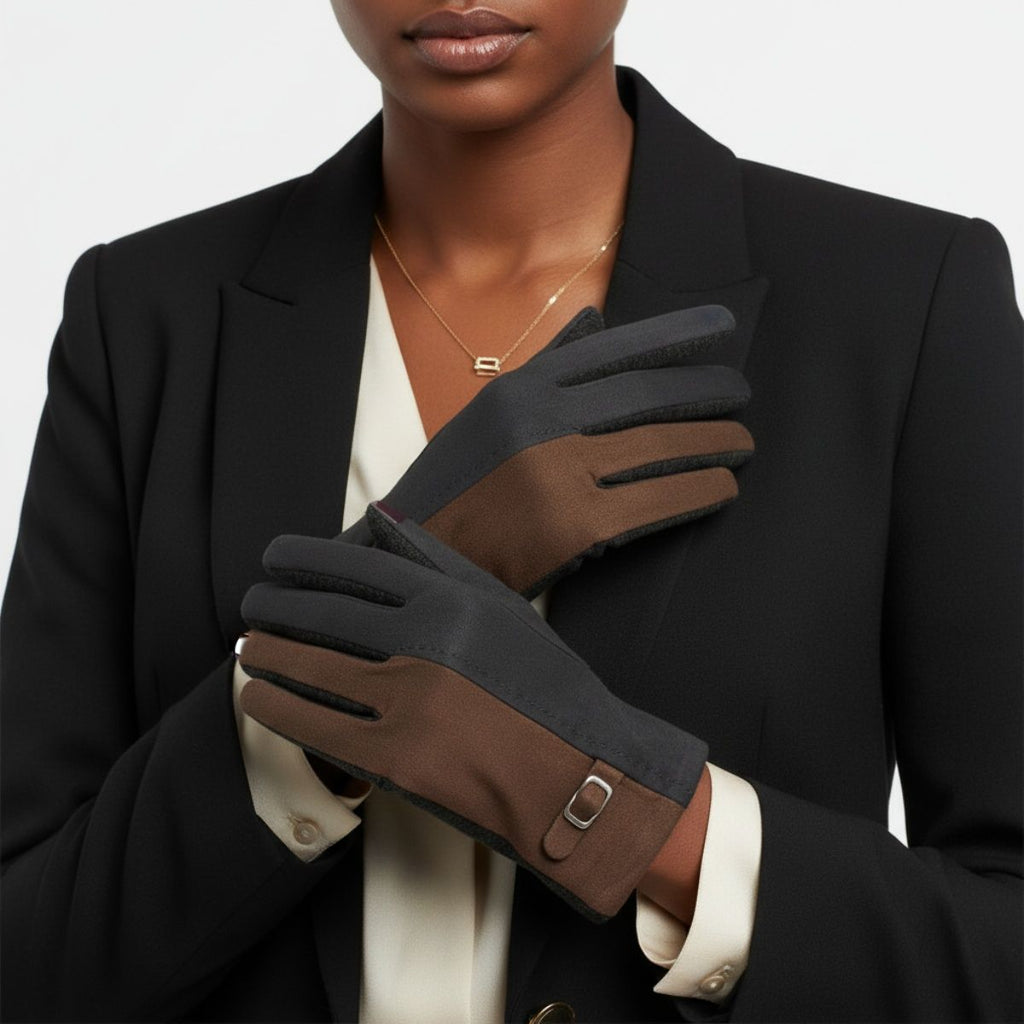 Winter Gloves Gray Taupe Faux Suede Touchscreen Stylish Casual Chic