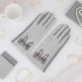 Winter Woolen Touchscreen Gloves Gray with Cute Rabbit Detail Stylish and Casual