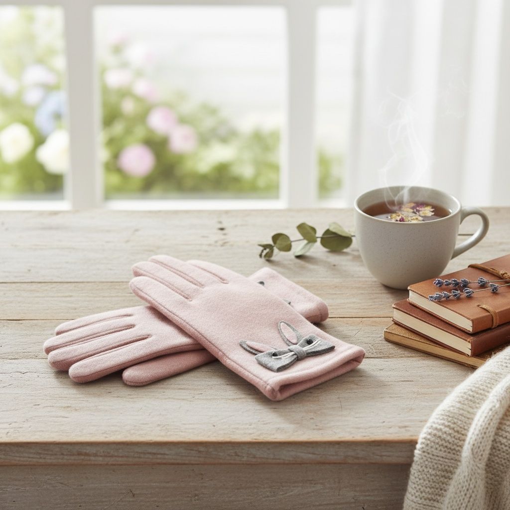 Winter Woolen Touchscreen Gloves with Cute Pink Rabbit Design, Stylish and Trendy