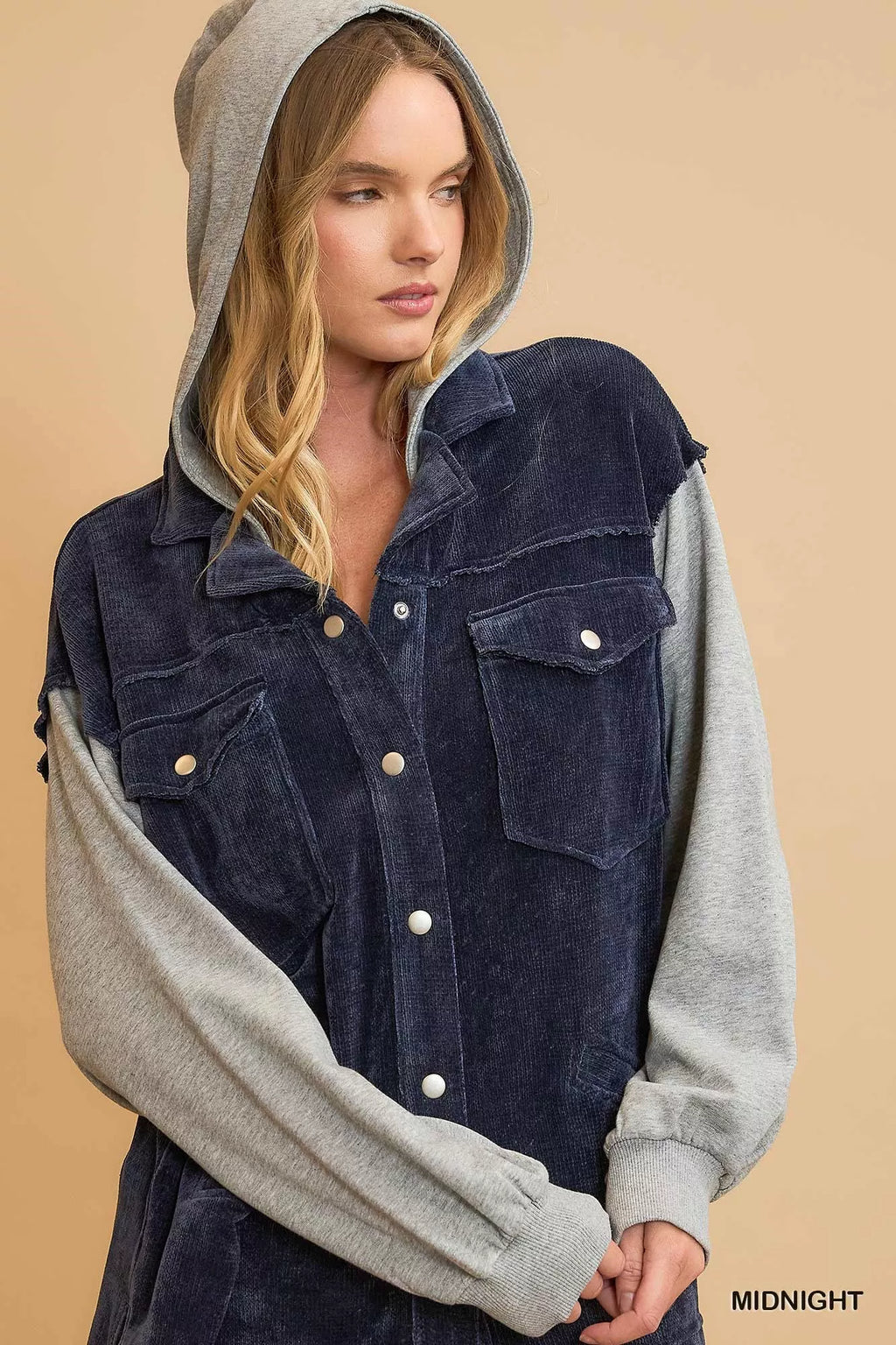 I am a Fashion Junky Contrast Hooded Chenille Jacket