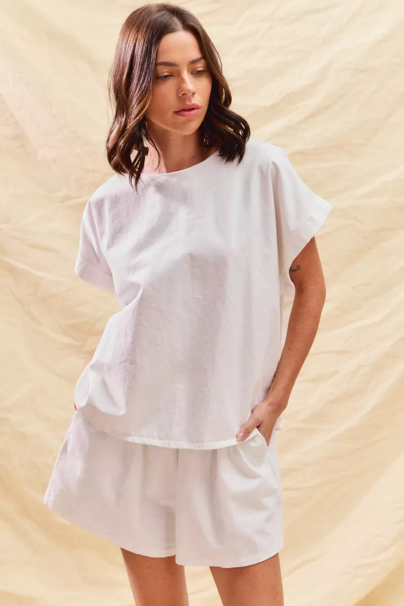 Round Neck Short Sleeve Top and Shorts Set