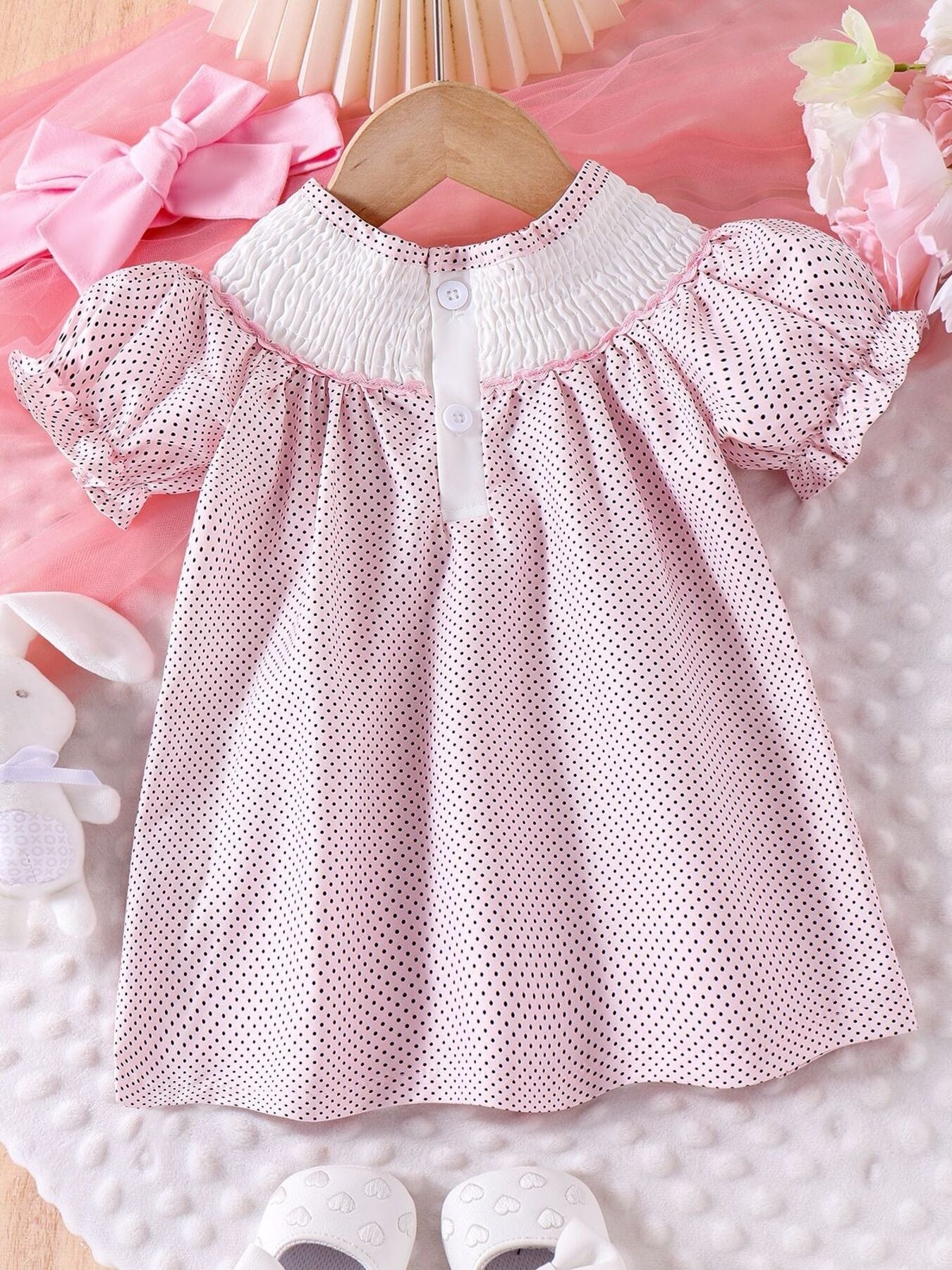 Children's Bunny Embroidered Polka Dot Dress