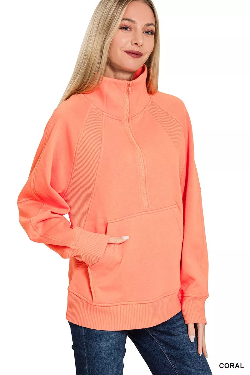 Half Zip Fleece Sweatshirt with kangaroo Pocket