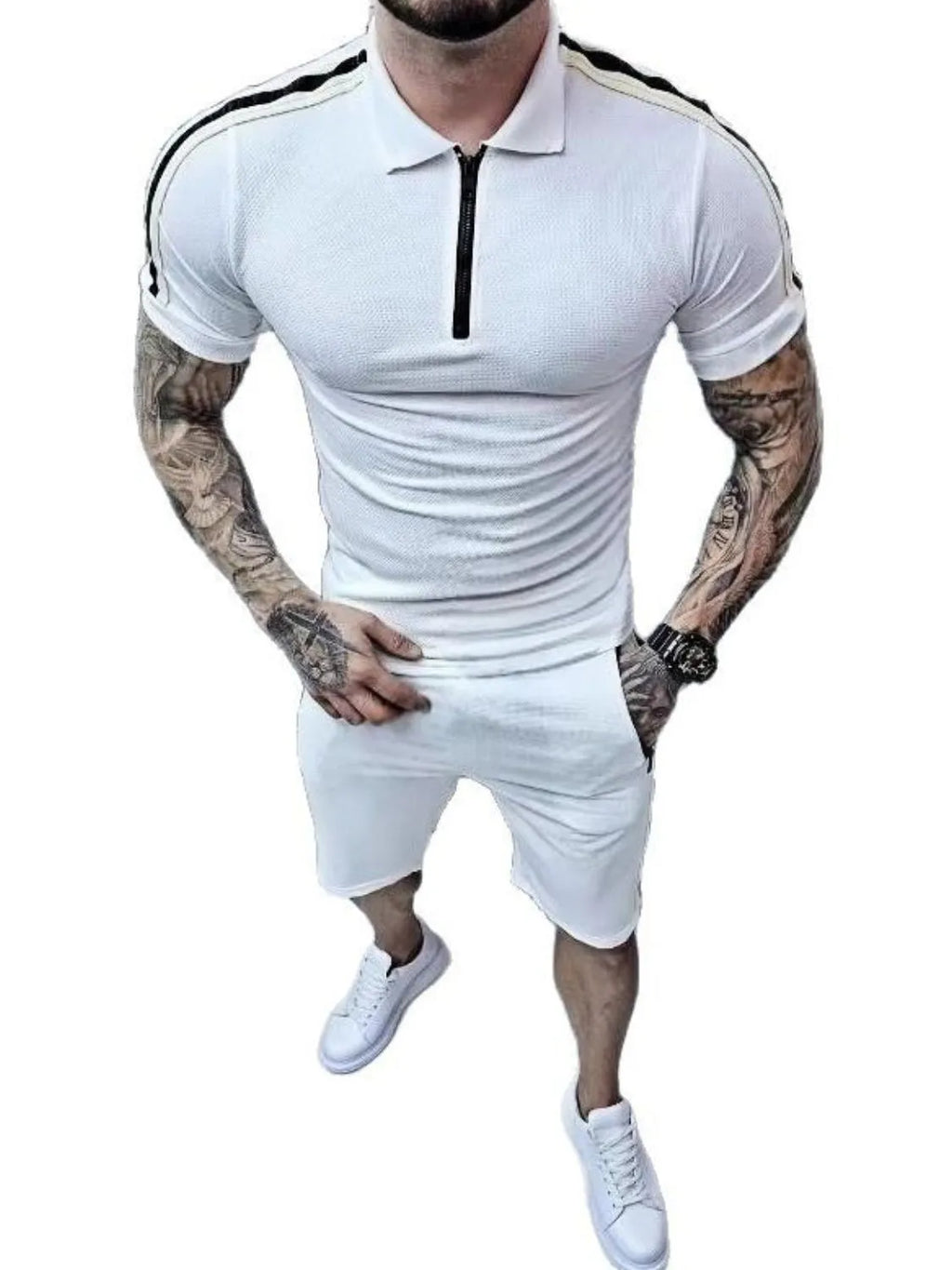 Men's Collared Neck Short Sleeve Top and Shorts Set